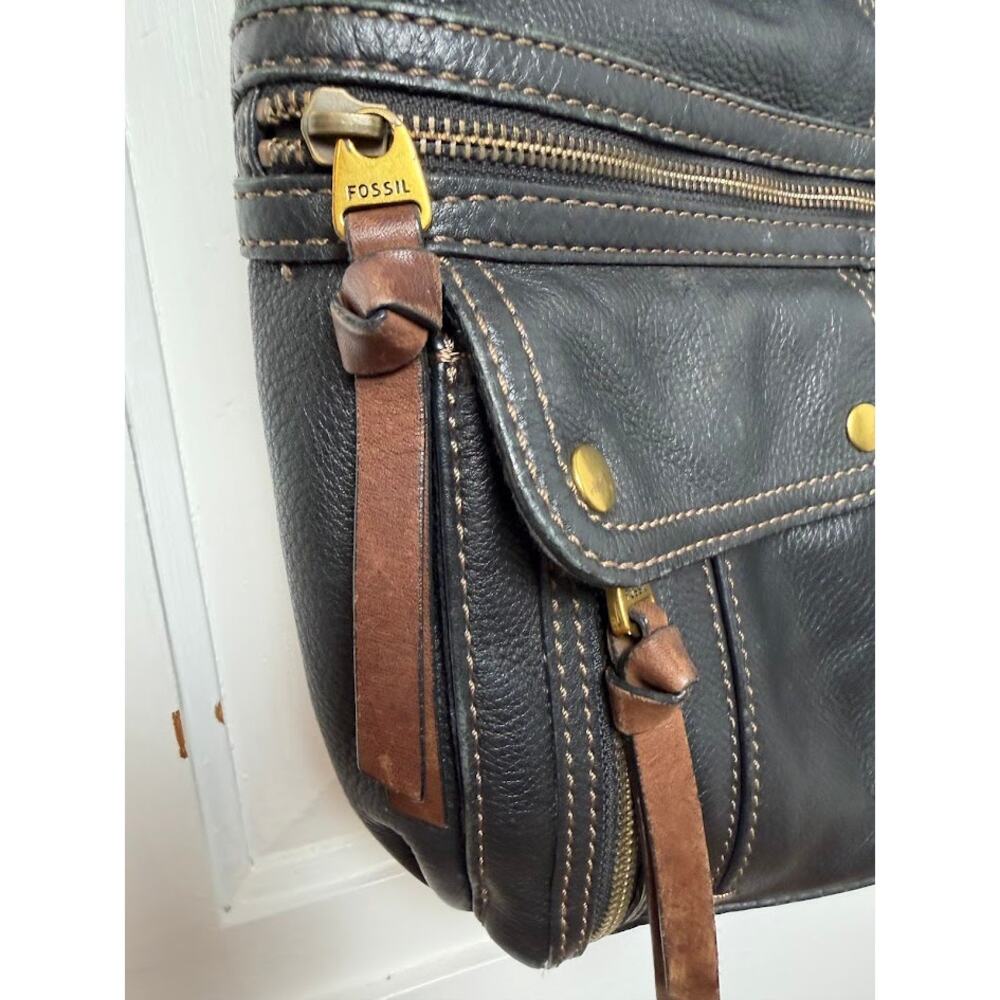 Fossil Hobo Morgan Traveler Bag Wide Strap Crossbody Pebbled Black Leather Bag - Picture 4 of 14